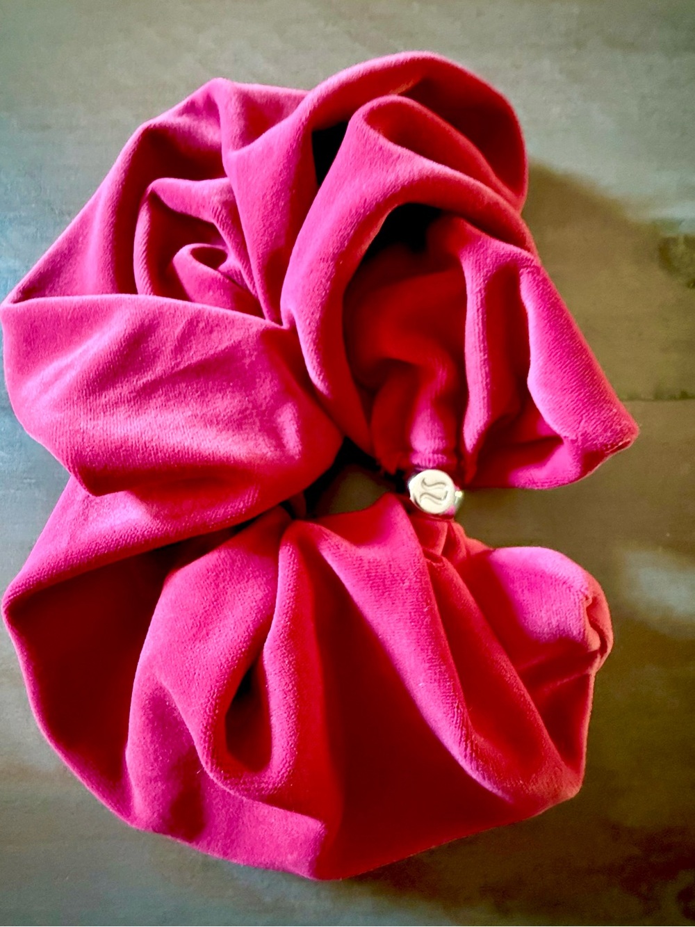 lululemon athletica BERRY RUMBLE Hair Scrunchie velour with Silver Logo Accent